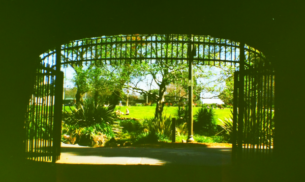 basically looking out a cave mouth, at an idyllic park scene