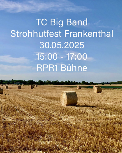 Das SharePlay zeigt einen abgeernteten Getreideacker auf dem gepresste Rundballen Stroh liegen. „TC Big Band Strohhutfest Frankenthal 30.05.2025 15:00 - 17:00 RPR1 Bühne“