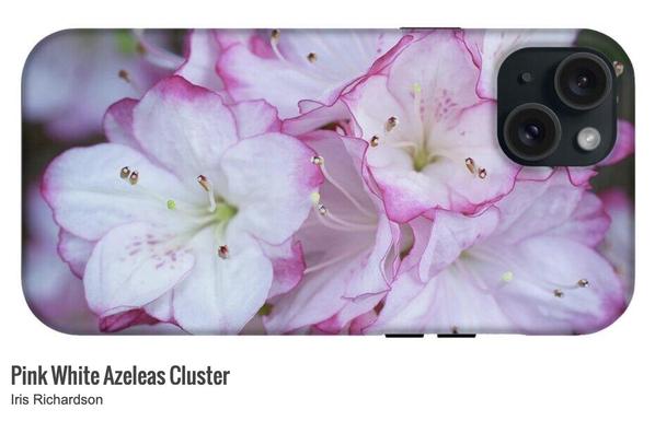 Phone case with a pink and white azeleas cluster macro photograph created by Iris Richardson