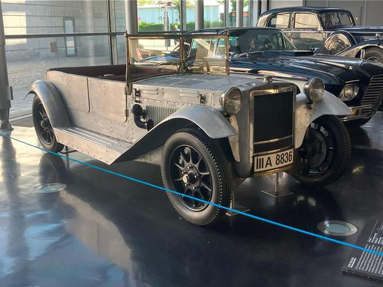 1925 unpainted aluminium SHW prototype car, front quarter view