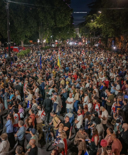 Huge crowd of protestors in Tbilisi, Georgia.