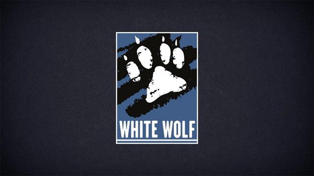 White Wolf Logo, stilisierte Wolfstatze, unter der "White Wolf" steht