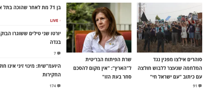 The image features a news summary with a photo of a woman on the left side and headlines on the right. The headlines discuss recent political events and protests: one highlights comments from a government official about the current situation, while another mentions a protest against government
