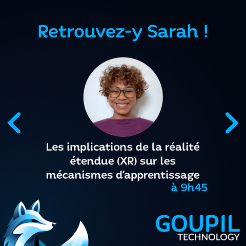 Retrouvez-y Sarah pour sa conférence : Les implications de la réalité étendue (XR) sur les mécanismes d'apprentissage à 9h45
Image : La photo officielle de Sarah