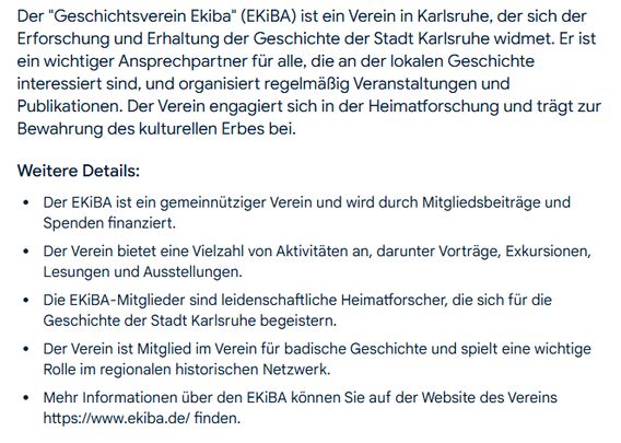 Antwort von KI auf die willkürlichen Begriffe EKIBA und Geschichtsverein.