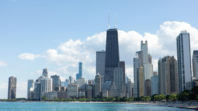 The Chicago skyline from the lake.
