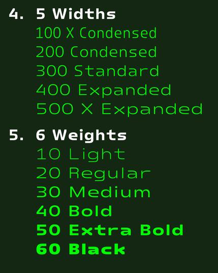 5 Widths
6 Weights