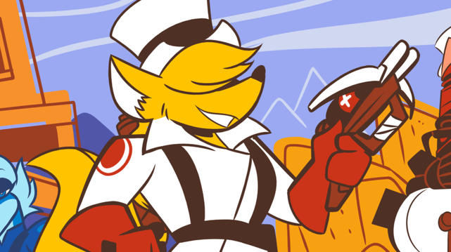 Sabri the Fox dressed as the Medic from TF2

Click the link to view the full image