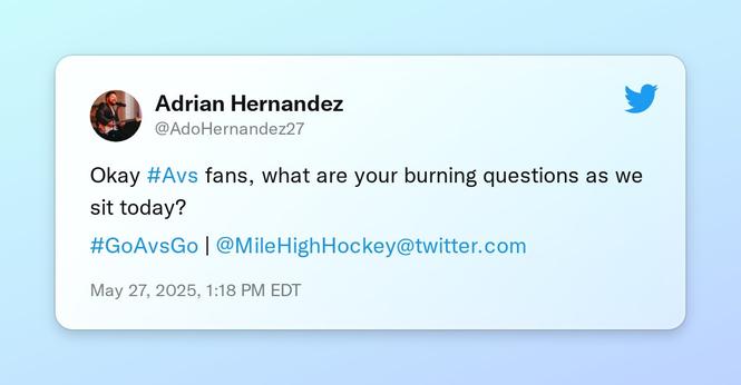 Okay #Avs fans, what are your burning questions as we sit today?

#GoAvsGo | @MileHighHockey