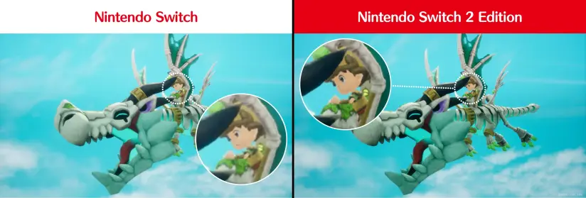 Une comparaison des graphismes de Fantasy Life i : La Voleuse de Temps sur Switch et Switch 2. La résolution est plus élevée sur Switch 2, mais sur cette capture d’écran, c’est pas ouf flagrant non plus.