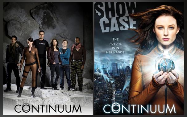 Two promo images for the show, to the left a shot of the 6 main characters of the series and to the right Rachel Nichols as Kiera Cameron, the show's protagonist, with the tagline "The future is in her hands".