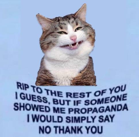 Catte says, “RIP to the rest of you I guess, but if someone showed me propaganda I would simply say no thank you”