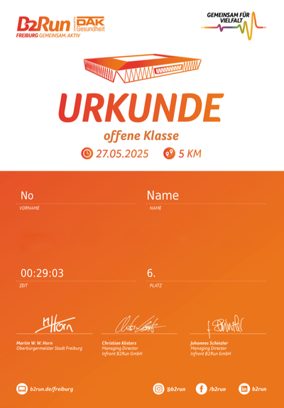 Das Bild zeigt eine Lauf-Wettkampfurkunde