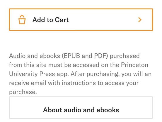 A screenshot saying that epub books purchased on this site can only be read using the Princeton Press app.