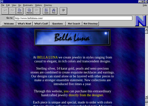 A screengrab of http://www.bellaluna.com/ from Dec 1996