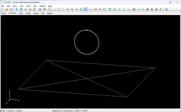 Simulation model showing loop top feed (yellow dot).