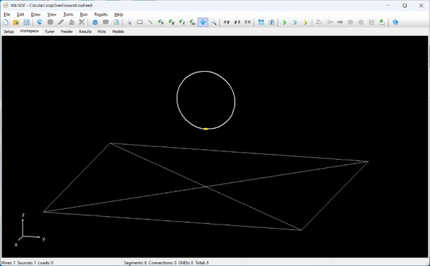 Simulation model showing loop bottom feed (yellow dot).