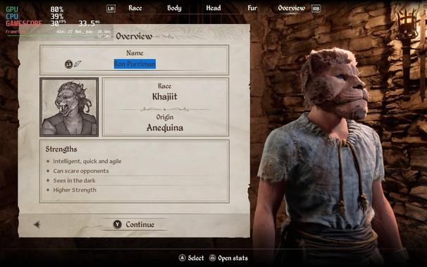 Screenshot from Oblivion Remastered. Someone used the character creation settings to create a Khajiit (a catlike humanoid) to create a face that looks a lot like Ron Perlman but as cat. Pretty similar to what he looked like in an old TV show.
