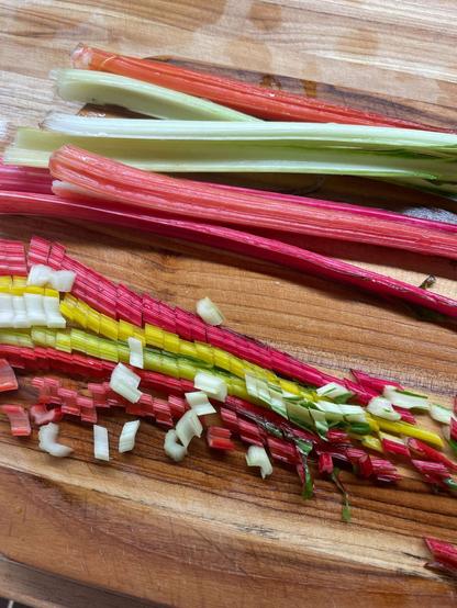 rainbow chard stalks with the bottom stalks very neatly sliced