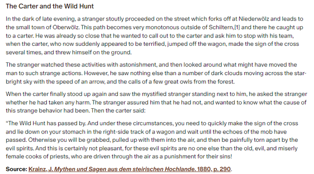 German folk tale "The Carter and the Wild Hunt". Drop me a line if you want a machine-readable transcript!