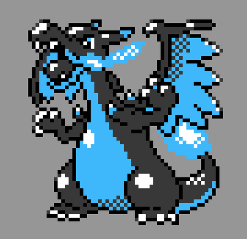 pixel art of mega charizard x in the pokemon gold/silver style