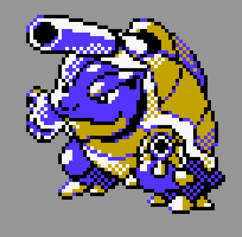 pixel art of mega blastoise in the pokemon gold/silver style