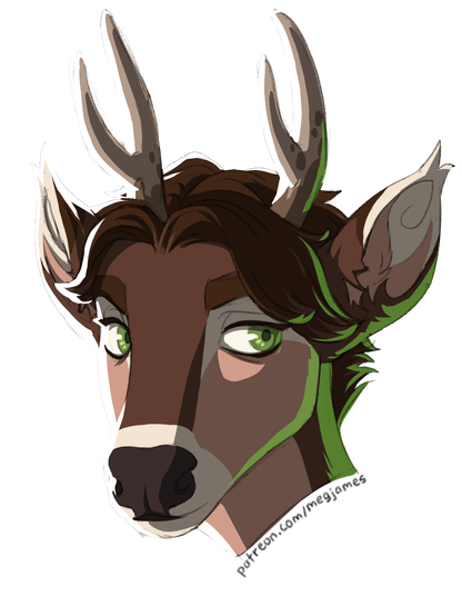 Quick draw portrait of Brandon, an anthro roe deer, in a sketchy style on a transparent backdrop.