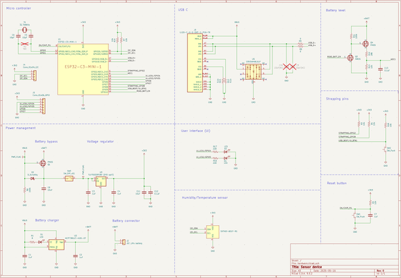 Schematic of an electronics board. Details are virtually identical to every other basic ESP32 C3 development board in existance.