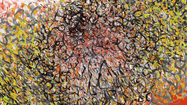 The third layer, very swirl and complex with continuous shapes emulating brush strokes. The blend was 69% opacity and a quadratic freeze-reflect mode.