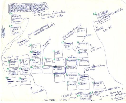 hand made map of the game by the author he used while making it