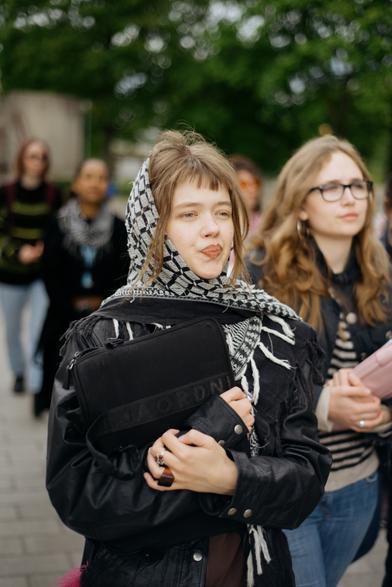 A protester walking.
