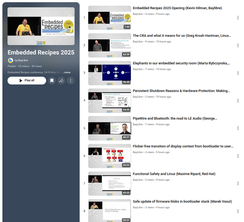 Screenshot of Embedded Recipes playlist