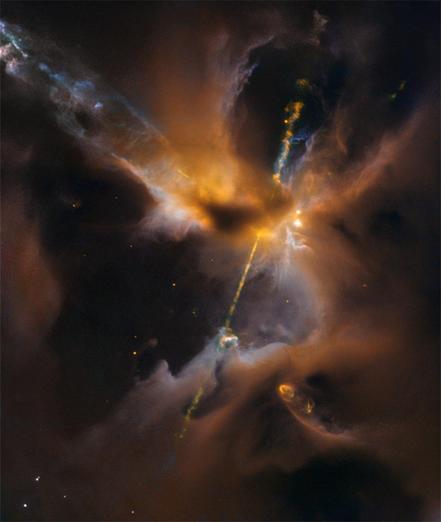 Cosmic jets emanating from a protostar.