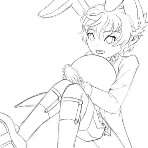 Sketch of kemonomimi rabbit holding a ball