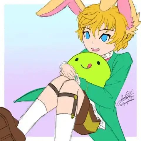 Work in progress simple color kemonomimi rabbit holding a green ball
