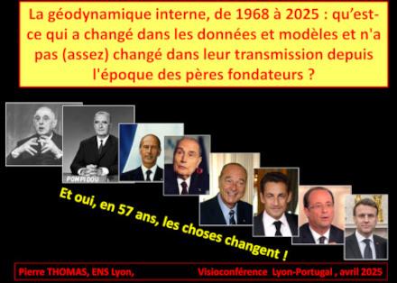 Les présidents de la république française de De Gaulle à Macron, pour illustrer que si des choses ont changé en politique entre 1968 et 2025 il en va de même pour la théorie de la tectonique des plaques pendant la même période.