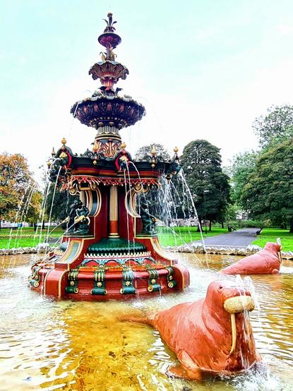 An ornate Victorian cast iron fountain.