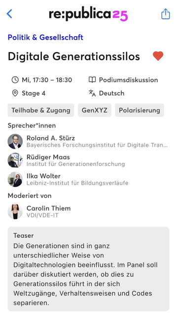 Screenshot aus Programm-App "Digitale Generationssilos"