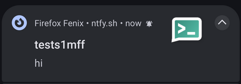 Screenshot of a notification from the Firefox Fenix application, for ntfy.sh