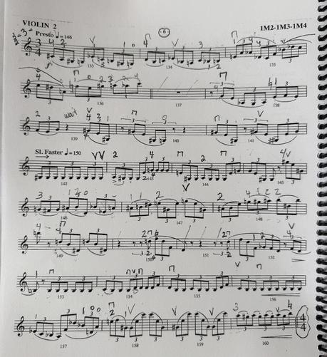Une des 76 pages de la partition de violon 2 pour le film. Trop de notes compliquées, maudit John Williams 😅