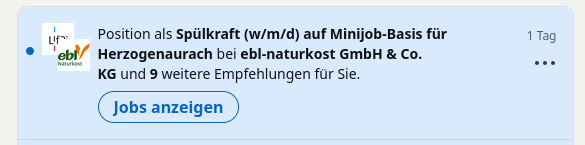 Position als Spülkraft (w/m/d) auf Minijob-Basis für Herzogenaurach bei ebl-naturkost GmbH & Co. KG und 9 weitere Empfehlungen fur Sie.