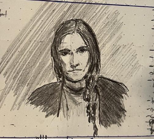 Pencil sketch of a Latina woman with a thick braid staring down the viewer.