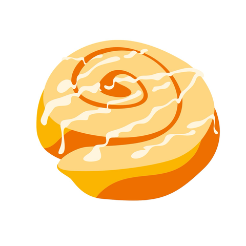 An illustrated cinnamon bun with frosting.
