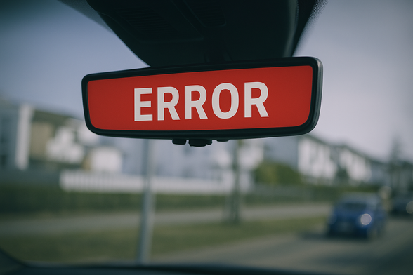 Rear view mirror with "ERROR" message