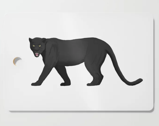 Our panther mascot is shown on a cutting board.