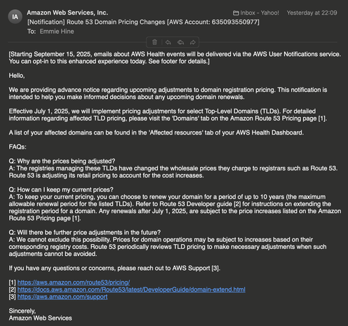 an inscrutable AWS email