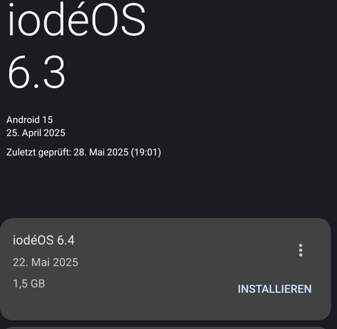 update package screen - es liegt Version 6.4 vor