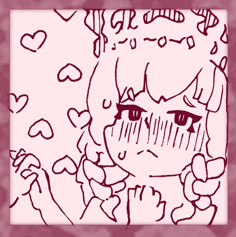 An ink drawing of a False Morel girl, anxiously holding hands with the girl in the previous panel.
