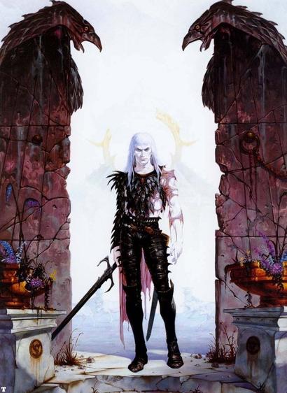 Elric holding Stormbringer, by Brom