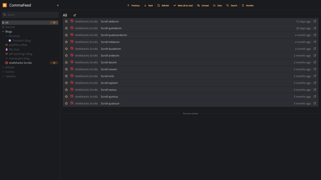 Screenshot of CommaFeed main feed